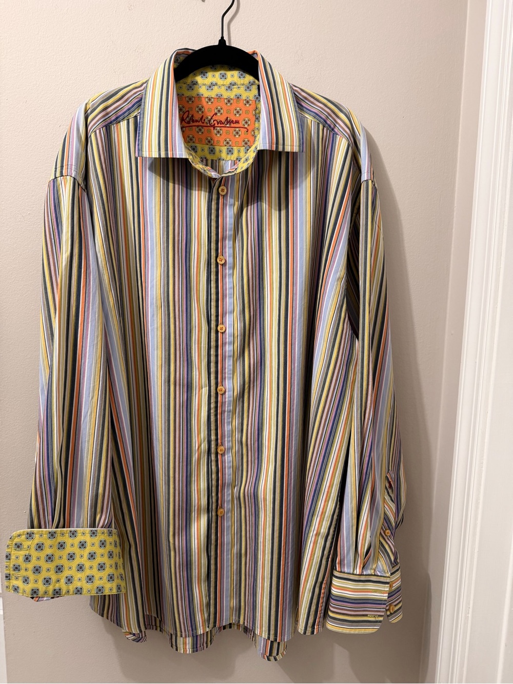 Robert Graham Shirt Men’s Sz 3XL Multicolor Stripe Long Sleeve Flip Cuff Collar